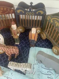 11 Piece Set Of Rare Vintage Wolf Creek Wooden Circus Coach And Animals