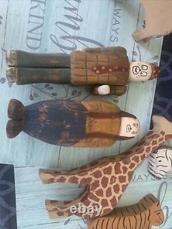 11 Piece Set Of Rare Vintage Wolf Creek Wooden Circus Coach And Animals
