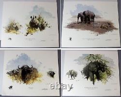 1980s David Shepherd set of FOUR x4 limited edition prints rhino elephants Sappi