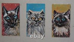 1999 Postal Stamps Cat Design Set Print And Gouache Painting