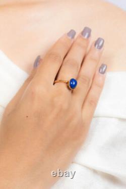 2.87 ct Bezel Set Ellipse Lapis Lazuli Gemstone Ring in 18K Solid Yellow Gold
