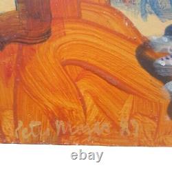 2 Dog Man of NY Peter Mayer Cityscape Acrylic Paintings Original Signed 1987