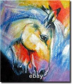 2 Oil Paintings Set Wild Colourful Horses Animal Wall Art on Canvas