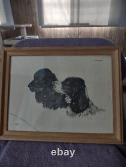 2 Paul Wood Etchings Setters & Spaniels Pencil Signed Paris Etching Society