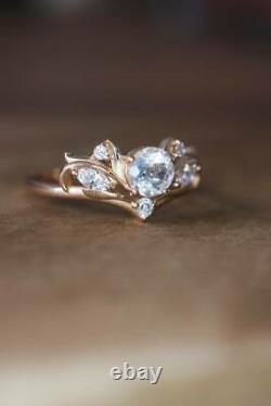 2Ct Round Cut Blue Moissanite Engagement Bridal Ring Set 14K Rose Gold Finish