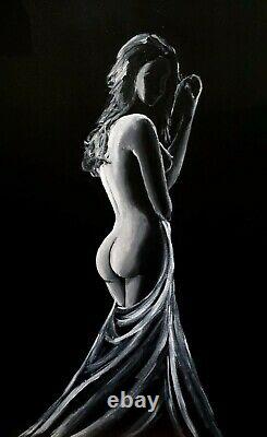 3 Piece Nude Prints Set of Handpainted Black and White Canvas Wall Art Acrylic