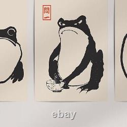 3-Piece Set of Frogs by Matsumoto Hoji (1814) Premium Wall Art Poster Print Set