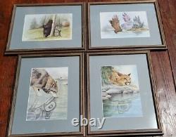 4 Art Prints By Artist Sue Coleman Framed And Matted Set