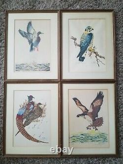 4 Herbert W. Fall Color Woodcuts Framed Signed Osprey Pheasants Mallard Falcon