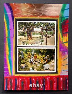 6 PIECE SET Original Art Drawing + Vintage Postcard Collage 9x12 Lot RARE UNIQUE