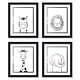 8x10 Framed Nursery Wall Art Set Of 4 Black & White Animal Prints With White Mat