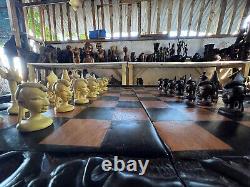African Art Chess Pieces And Set Table With Animals And Maasai Warrior Pieces