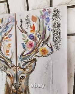 Animals Print set, Deer painting on canvas, Norwegian wall art