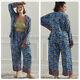 Anthropologie 3x Janine Lecour Fleurs Pajama Set Animal Print Art To Wear Blue