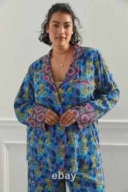 Anthropologie 3X Janine Lecour Fleurs Pajama Set Animal Print Art To Wear Blue
