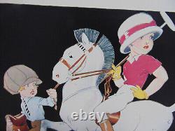 Antique 1920's Rene Vincent Art Deco Set of 4 Children on Horses Art Prints