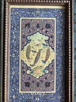 Antique 19th Century Persian Iranian Painting On Bone by Farah Toor (Peacocks)