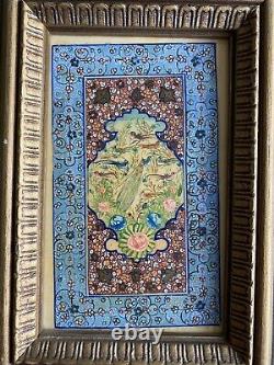 Antique 19th Century Persian Iranian Painting On Bone by Farah Toor (Peacocks)