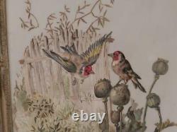 Antique Original Painting on GlassPair of Songbirds in Yard SettingOrig Frame