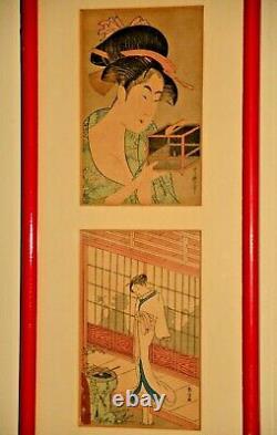 Antique Original Signed Japanese Triptych Edo Ukiyo-e Kabuki Woodblock Print Set