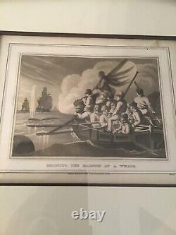 Antique Set of Four Engraving Prints 1813 Framed Matthew Dubourg Whale Fishery