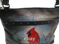 Anuschka Studded Tip Top Set Grey Northern Cardinal Leather Shoulder Bag