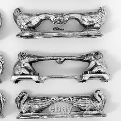 Argit French Silver Art Deco Knife Rests Set 12 Pc, Animals, Original Box