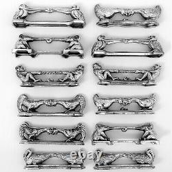 Argit French Silver Art Deco Knife Rests Set 12 Pc, Animals, Original Box