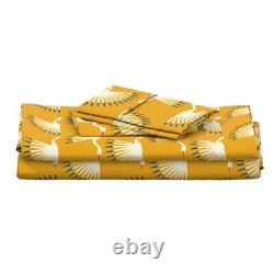 Art Deco Cranes Marigold Yellow Bird 100% Cotton Sateen Sheet Set by Spoonflower