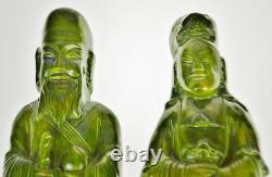 Art Deco Green Ceramic Glazed Asian Figural Wall Art Set of 2