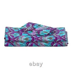 Art Deco Lotus Turquoise Purple Teal 100% Cotton Sateen Sheet Set by Spoonflower