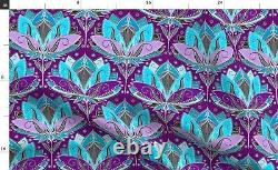 Art Deco Lotus Turquoise Purple Teal 100% Cotton Sateen Sheet Set by Spoonflower