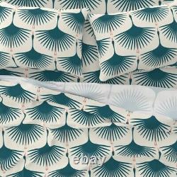 Art Deco Teal Cream Coral Bird 100% Cotton Sateen Sheet Set by Spoonflower