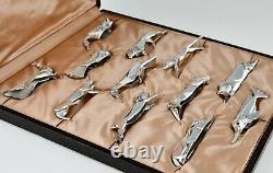 Art Deco set of 12 silvered animal knife rests Sandoz for Gallia Christofle 1930