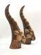 Art Pottery Gazelle Horn Heads Ceramic Figurines Set Of Two Antelope Mcm