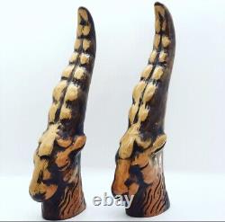 Art Pottery Gazelle Horn Heads Ceramic Figurines Set of Two Antelope MCM
