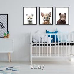 Baby Animals 3 Poster Set Nursery Kids Room Cute Decor Wall Art Boy Girl Picture