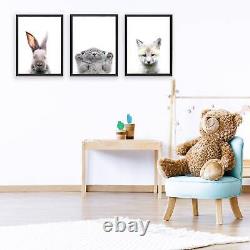Baby Animals Nursery Wall Art Set 3 Posters Kids Room Decor Cute Pictures Print