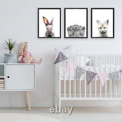 Baby Animals Nursery Wall Art Set 3 Posters Kids Room Decor Cute Pictures Print