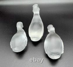 Baccarat France Frosted Art Glass, Set Of 3 Signed Duck Figurines, Paperweight