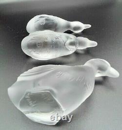 Baccarat France Frosted Art Glass, Set Of 3 Signed Duck Figurines, Paperweight