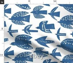 Birds Blue Folk Art Danish Scandinavian 100% Cotton Sateen Sheet Set by Roostery