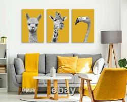 Black And White Yellow Mustard Canvas Wall Art Print Artwork Set Giraffe