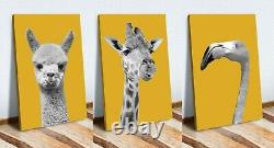 Black And White Yellow Mustard Canvas Wall Art Print Artwork Set Giraffe