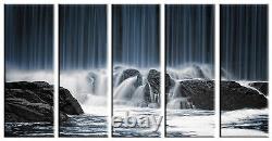 Black and White Waterfall Photo Print on Canvas 5 Panel Wall Art