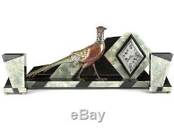 C1930 French Art Deco Clock Garniture Set Pheasant on Onyx Bas