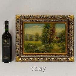 Ca. 1950 Set of 2 old oil paintings rural landscape 17,7 x 14,2 in