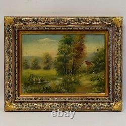 Ca. 1950 Set of 2 old oil paintings rural landscape 17,7 x 14,2 in