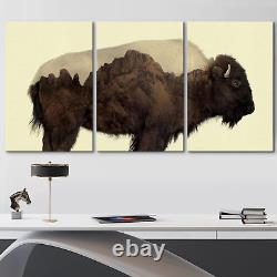 Canvas Print Wall Art Set Double Exposure Buffalo with Mountains 246 Panels Art
