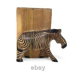 Carved Wood Zebra Book Ends, Set of 2